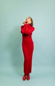 red merino wool dress