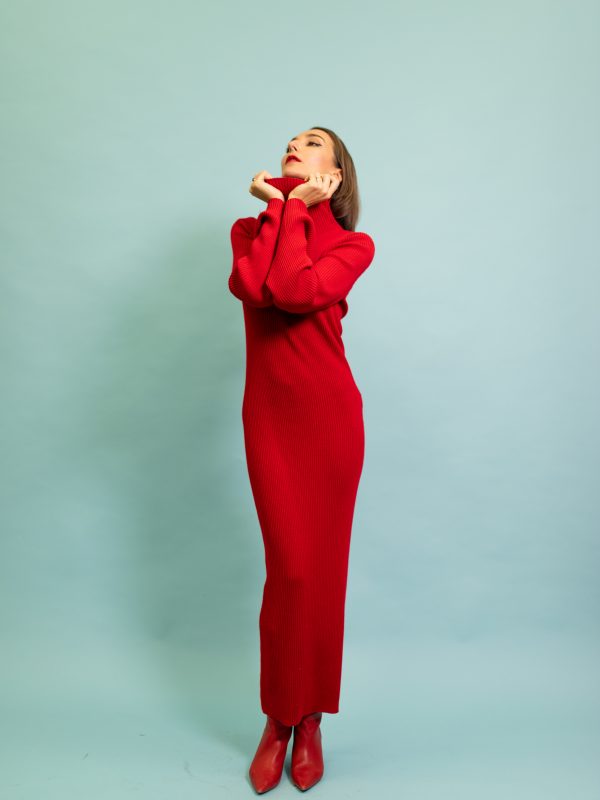 red merino wool dress
