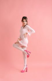 Valentina Mini Pink merino wool ruffled dress